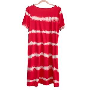 Hot Pink White Tie Dye Short Sleeve Midi Dress Small